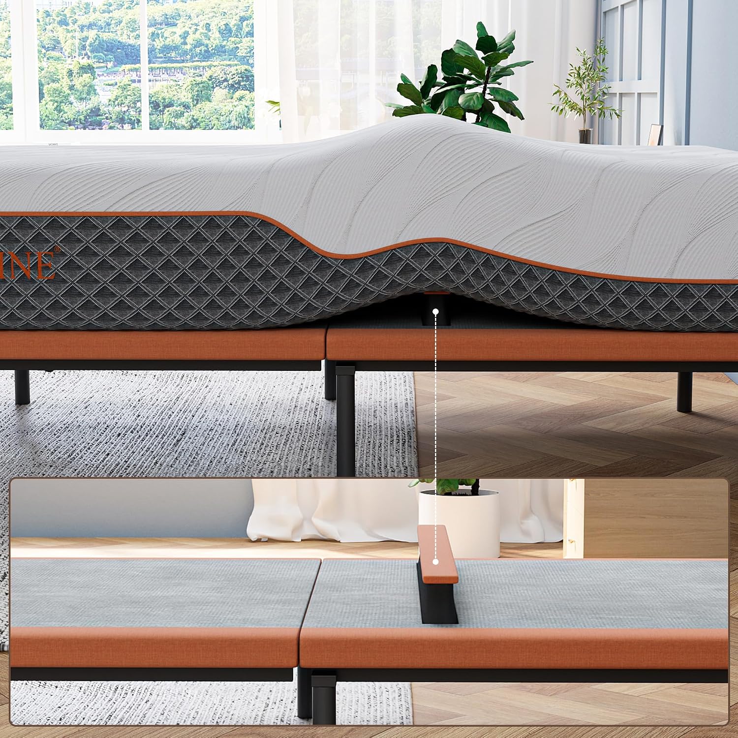 ESHINE Split King adjustable bed and 14-inch hybrid mattress